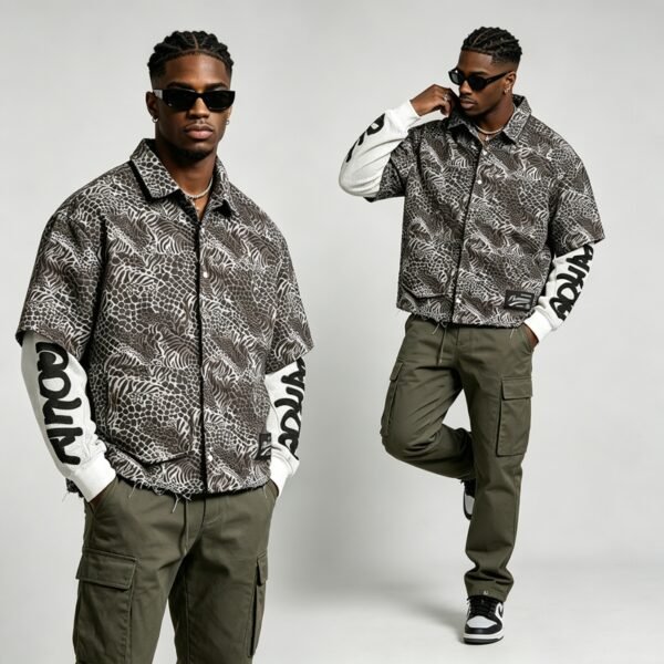 Custom Animal Print Snap Front Overshirt - Style 1C407E - product detail view 5 Custom Animal Print Snap Front Overshirt - Style 1C407E - product detail view 5