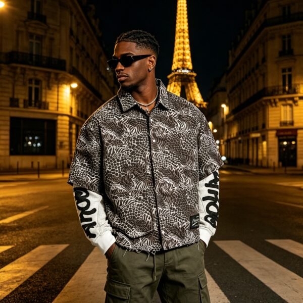 Custom Animal Print Snap Front Overshirt - Style 1C407E - product detail view 8 Custom Animal Print Snap Front Overshirt - Style 1C407E - product detail view 8