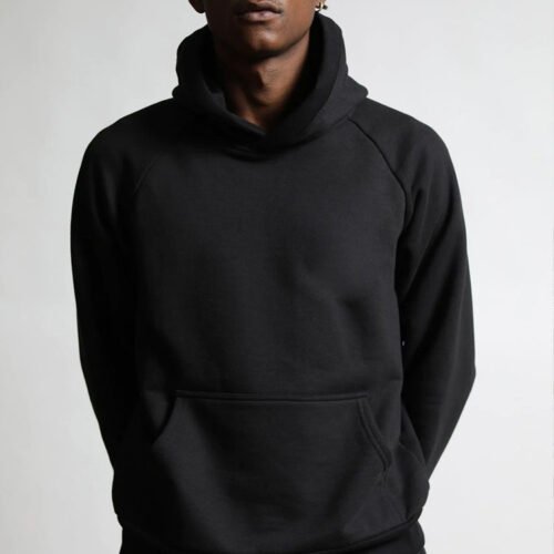 Custom Solid Black Pullover Street Hoodie cc123a304ca841f5 - Style CC123A Solid black pullover hoodie with reinforced hood and front pocket