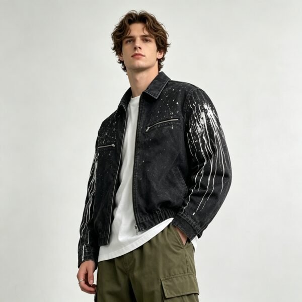 Custom Washed Splash-Ink Canvas Jacket - Style 7CD326 - product detail view 7