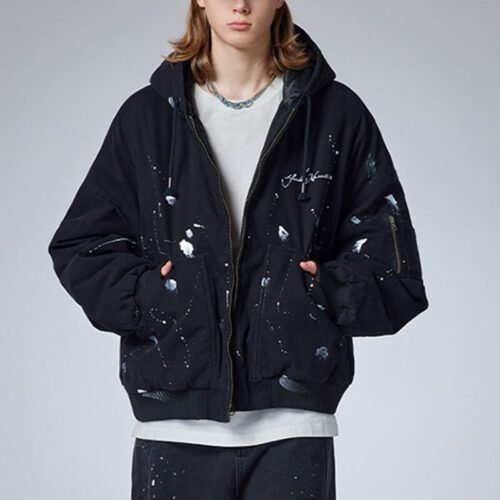 Custom Splash Ink Boxy Hooded Flight Jacket - Style 6AA7C2 Custom Splash Ink Boxy Hooded Flight Jacket - Style 6AA7C2