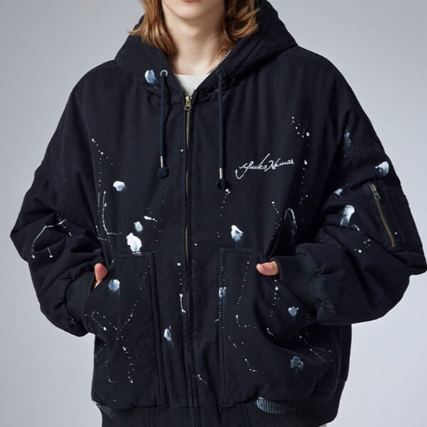 Custom Splash Ink Boxy Hooded Flight Jacket - Style 6AA7C2 - product detail view 2 Custom Splash Ink Boxy Hooded Flight Jacket - Style 6AA7C2 - product detail view 2