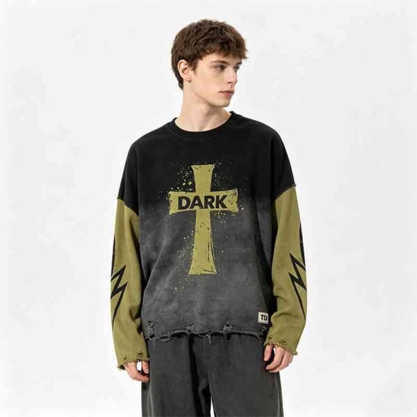 Custom Spliced Distressed Graphic T-Shirt - Style 5E94B6
