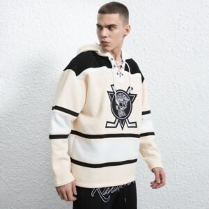 Custom Spliced Lace-Up Embroidered Pullover Hoodie - VW-8FA16B - Style 8FA16B