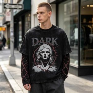 Custom Washed Spliced Graphic Streetwear T-Shirt - Style A2883A