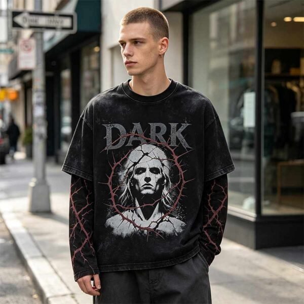 Custom Washed Spliced Graphic Streetwear T-Shirt - Style A2883A