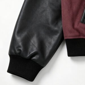 Close-up of a spliced varsity jacket sleeve