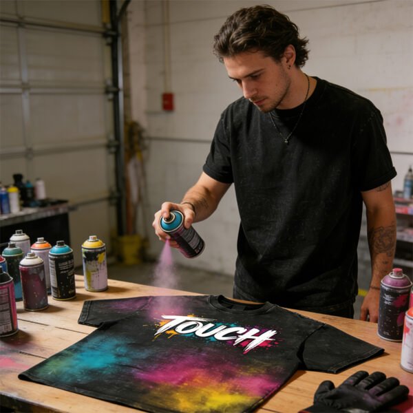 Custom Spray-Dyed Washed Graphic T-Shirt - Style 5C7EB1 - product detail view 3