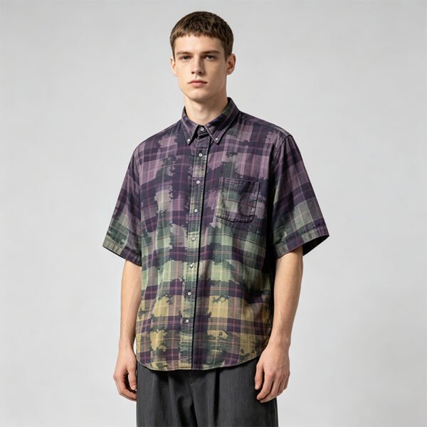 Custom Spray-Dyed Plaid Print Streetwear Shorts - Style CF1963 - product detail view 3 Custom Spray-Dyed Plaid Print Streetwear Shorts - Style CF1963 - product detail view 3