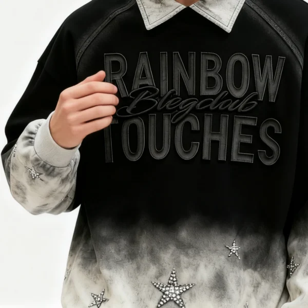 Custom Spray-Wash Rib Hem Embroidered Pullover Hoodie - Style FA6CE2 - product detail view 3