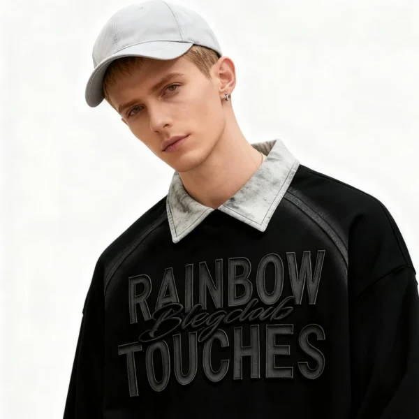 Custom Spray-Wash Rib Hem Embroidered Pullover Hoodie - Style FA6CE2 - product detail view 4