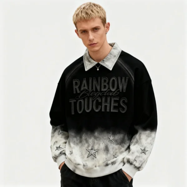 Custom Spray-Wash Rib Hem Embroidered Pullover Hoodie - Style FA6CE2 - product detail view 9