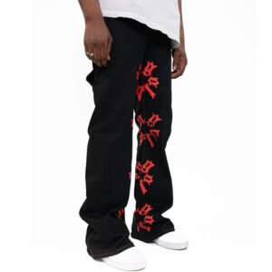 Custom Black Stacked Screen Print Straight Pants - Style 695ECD