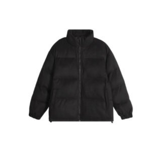 Black stand-collar padded suede-look winter coat