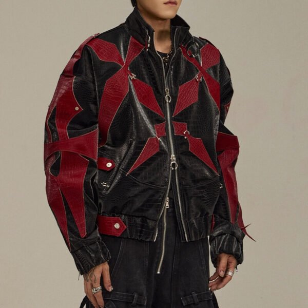 Custom Contrast Panel Stand-Collar Street Jacket - Style EA33EA - product detail view 2