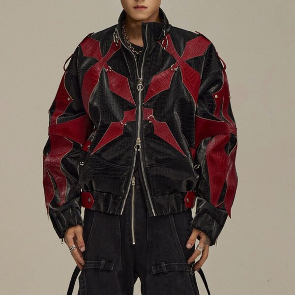 Custom Contrast Panel Stand-Collar Street Jacket - Style EA33EA - product detail view 3