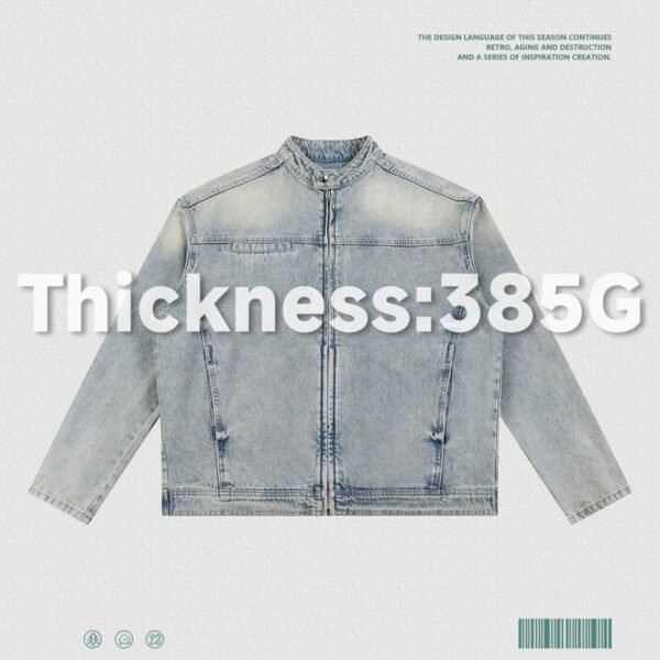 Custom Stand-Collar Zip Denim Jacket 2587 - Style 87C5B1 - product detail view 3 Custom Stand-Collar Zip Denim Jacket 2587 - Style 87C5B1 - product detail view 3