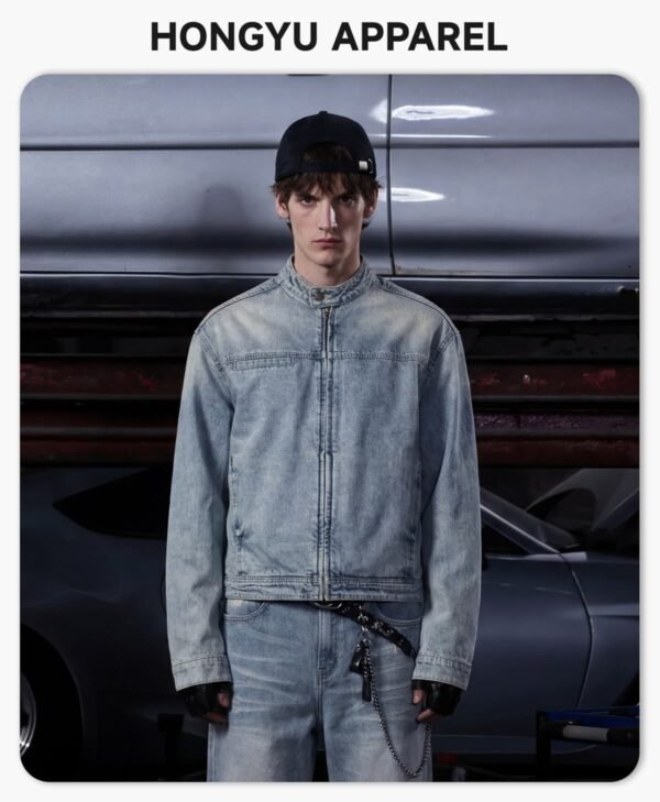 Custom Stand-Collar Zip Denim Jacket 2587 - Style 87C5B1 - product detail view 4 Custom Stand-Collar Zip Denim Jacket 2587 - Style 87C5B1 - product detail view 4