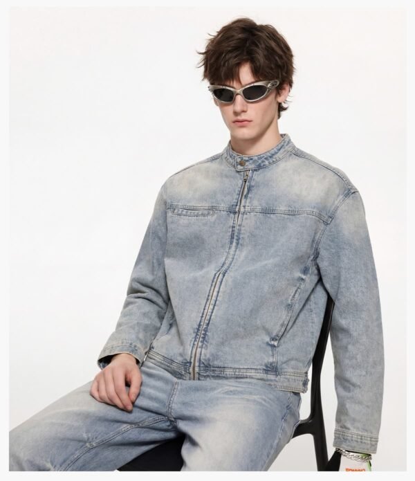 Custom Stand-Collar Zip Denim Jacket 2587 - Style 87C5B1 - product detail view 14 Custom Stand-Collar Zip Denim Jacket 2587 - Style 87C5B1 - product detail view 14