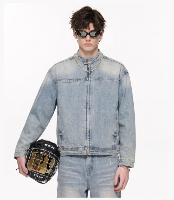 Custom Stand-Collar Zip Denim Jacket 2587 - Style 87C5B1 - product detail view 12 Custom Stand-Collar Zip Denim Jacket 2587 - Style 87C5B1 - product detail view 12