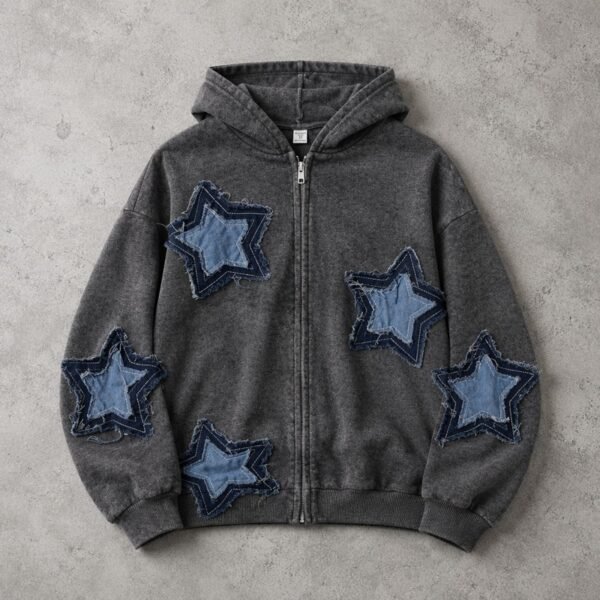 Custom Washed Star Applique Zip Hoodie - Style 9AB7AD - product detail view 7 Custom Washed Star Applique Zip Hoodie - Style 9AB7AD - product detail view 7