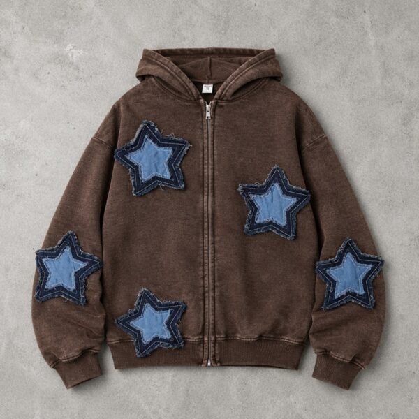 Custom Washed Star Applique Zip Hoodie - Style 9AB7AD - product detail view 8 Custom Washed Star Applique Zip Hoodie - Style 9AB7AD - product detail view 8