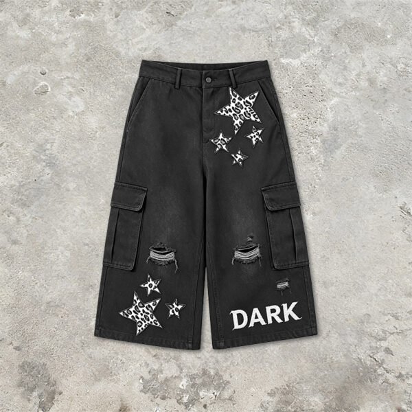 Custom Star Patch Distressed Cargo Shorts - Style E08D30 - product detail view 9