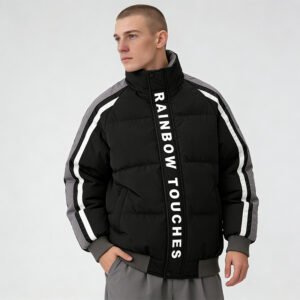 Custom Striped-Splice Puffer Jacket - Style 5A60B6