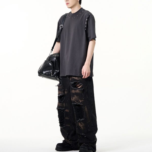 Custom Stud-Trim Oversized Streetwear T-Shirt | - Style 8206B8 Custom black studded oversized t-shirt with reinforced edges