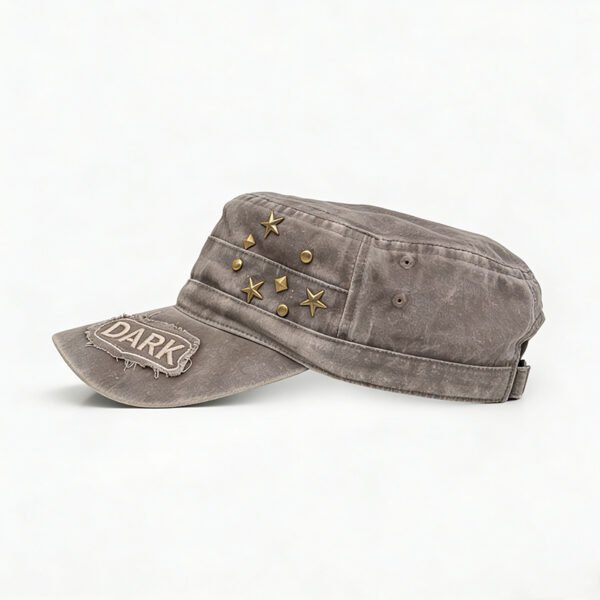 Custom Vintage Washed Studded Flat Cap - Style FD04D0 - product detail view 2 Custom Vintage Washed Studded Flat Cap - Style FD04D0 - product detail view 2