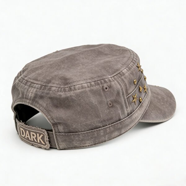 Custom Vintage Washed Studded Flat Cap - Style FD04D0 - product detail view 3 Custom Vintage Washed Studded Flat Cap - Style FD04D0 - product detail view 3