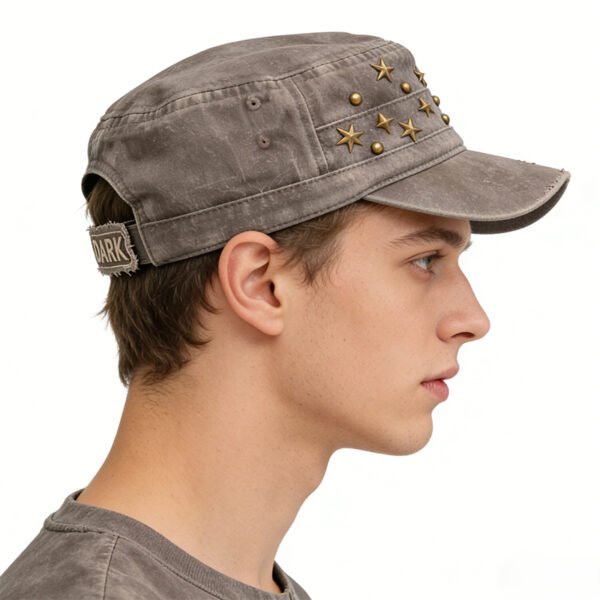 Custom Vintage Washed Studded Flat Cap - Style FD04D0 - product detail view 4 Custom Vintage Washed Studded Flat Cap - Style FD04D0 - product detail view 4