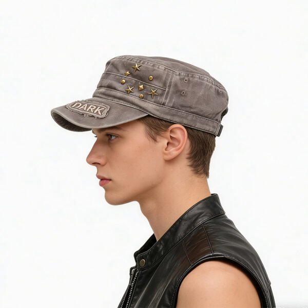 Custom Vintage Washed Studded Flat Cap - Style FD04D0 - product detail view 5 Custom Vintage Washed Studded Flat Cap - Style FD04D0 - product detail view 5