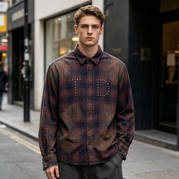 Custom Vintage Studded Plaid Shirt 03 - Style E9930E - product detail view 3 Custom Vintage Studded Plaid Shirt 03 - Style E9930E - product detail view 3