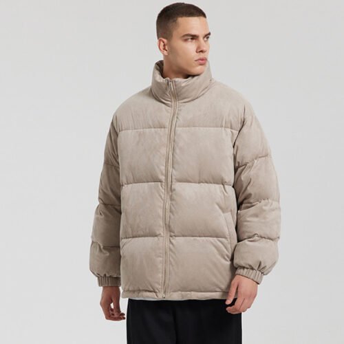 Custom Men's Suede-Look Padded Short Coat - Style 2EF463 Men's suede-look padded short coat with stand collar