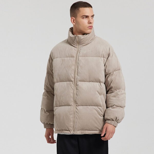 Men's suede-look padded short coat with stand collar