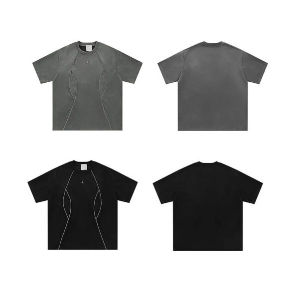Custom Suede-Panel Piped Oversized T-Shirt - Style A25BC0 - product detail view 3 Custom Suede-Panel Piped Oversized T-Shirt - Style A25BC0 - product detail view 3