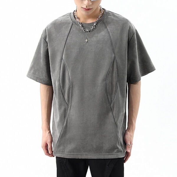 Custom Suede-Panel Piped Oversized T-Shirt - Style A25BC0 - product detail view 6 Custom Suede-Panel Piped Oversized T-Shirt - Style A25BC0 - product detail view 6