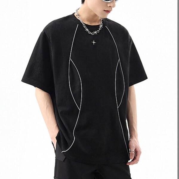 Custom Suede-Panel Piped Oversized T-Shirt - Style A25BC0 - product detail view 7 Custom Suede-Panel Piped Oversized T-Shirt - Style A25BC0 - product detail view 7