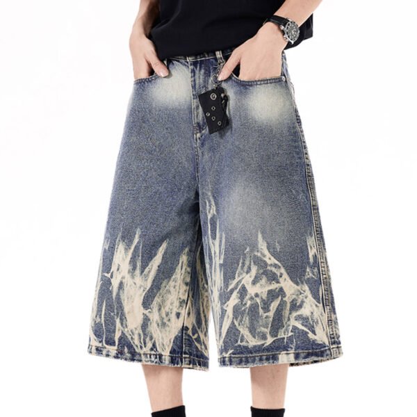 Custom Cropped Sun-Faded Denim Jeans - Style 413578 Sun-faded cropped wide-leg denim jeans with distressed detailing