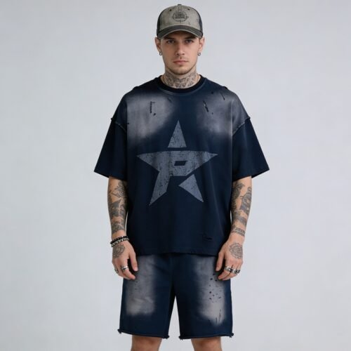 Custom Sun-Faded Star Graphic Oversized T-Shirt - Style 798E40
