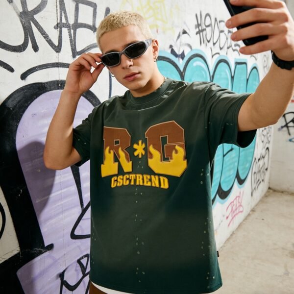 Custom Sun-Faded Splatter Print Oversized T-Shirt - Style 2CE66C - product detail view 2 Custom Sun-Faded Splatter Print Oversized T-Shirt - Style 2CE66C - product detail view 2