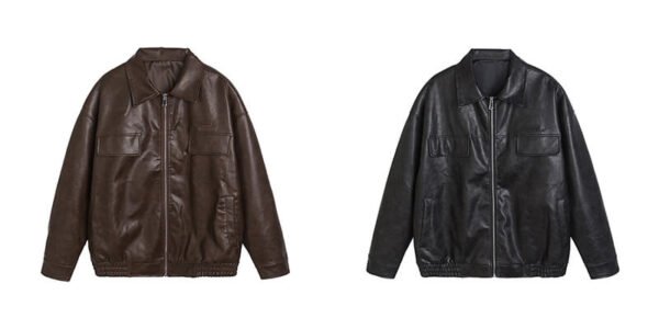 Custom Symmetrical Faux Leather Moto Jacket - Style F8E941 - product detail view 6