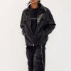 Custom Symmetrical Faux Leather Moto Jacket - Style F8E941 - product detail view 7