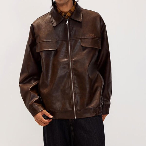 Custom Symmetrical Faux Leather Moto Jacket - Style F8E941 - product detail view 9