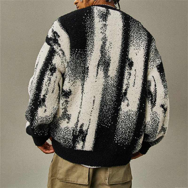 Black and white abstract textured knit sweater