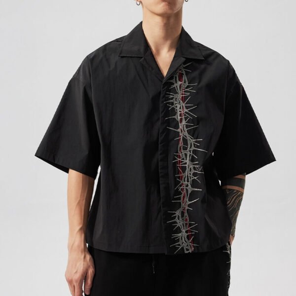 Custom Thorn Embroidered Boxy Camp Shirt | - Style F8EA09 - product detail view 2 Custom Thorn Embroidered Boxy Camp Shirt | - Style F8EA09 - product detail view 2