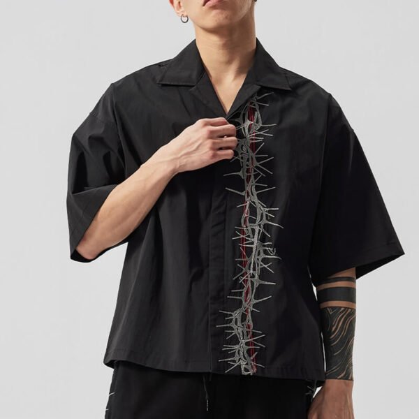Custom Thorn Embroidered Boxy Camp Shirt | - Style F8EA09 - product detail view 4 Custom Thorn Embroidered Boxy Camp Shirt | - Style F8EA09 - product detail view 4