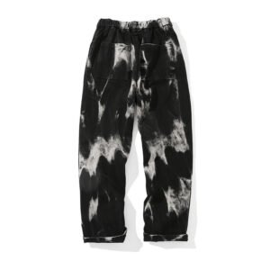 Black and white tie-dye elastic waist cargo pants