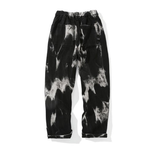Custom Tie-Dye Elastic-Waist Cargo Pants - Style 4A1BC2 Black and white tie-dye elastic waist cargo pants